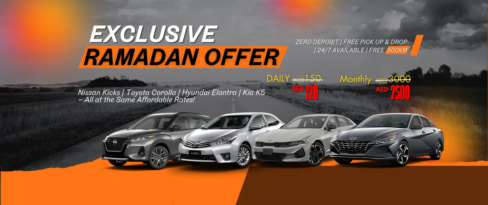 Orange and Black Modern Car Sale Facebook Cover (1900 x 800 px) (convert
